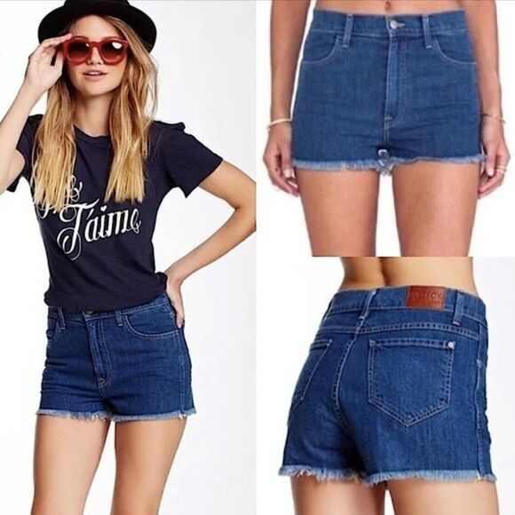 Wildfox Helena High Rise Cut Off Mid Wash Denim Shorts Size 30 - Picture 1 of 11